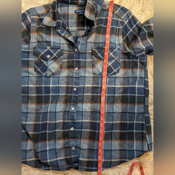 Women's Pendleton snap front Virgin wool blue plaid Western long sleeve top xl - Picture 5 of 9